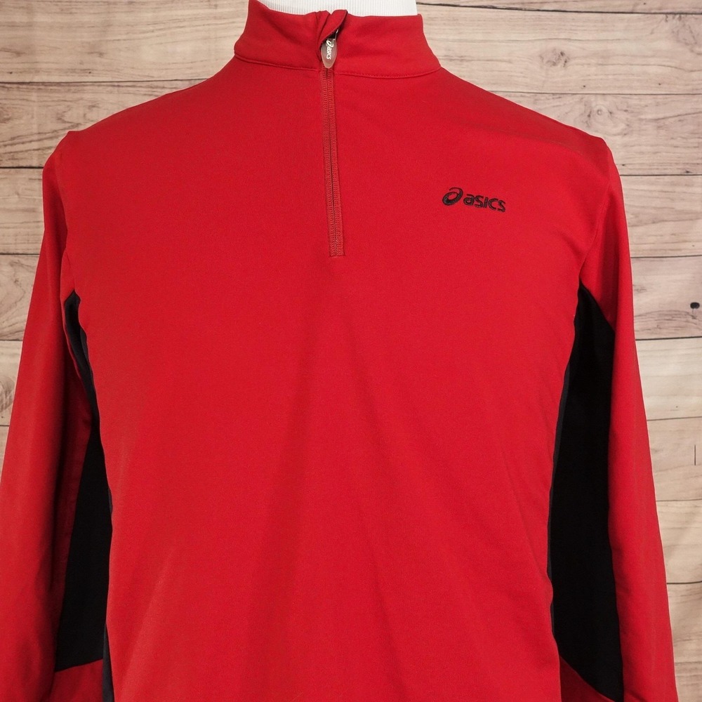 ASICS Pullover Mens M Red 1/4 Zip Long Sleeve Running Athletic Stretch Top